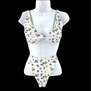 High Cut Floral Twist Bikini Swimsuit Yellow Flowers White Shein Size Medium